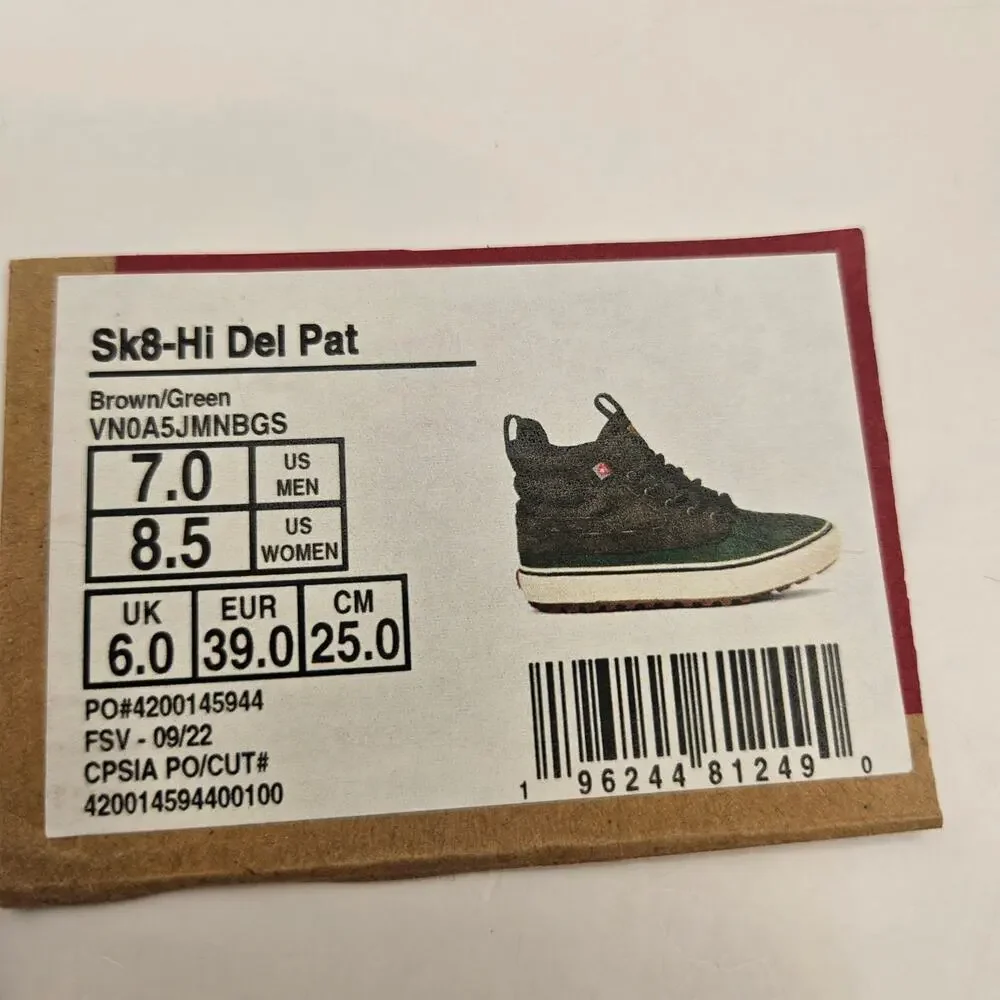 VANS MEN'S 7 SK8-HI DEL PATO MTE-2 UTILITY BOOTS BROWN GREEN NWOB WATERPROOF